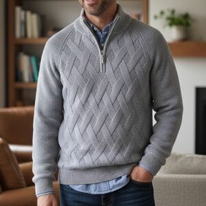 Tommy Bahama M Old Money Country Club Casual Cable Knit Quarter Zip Sweater